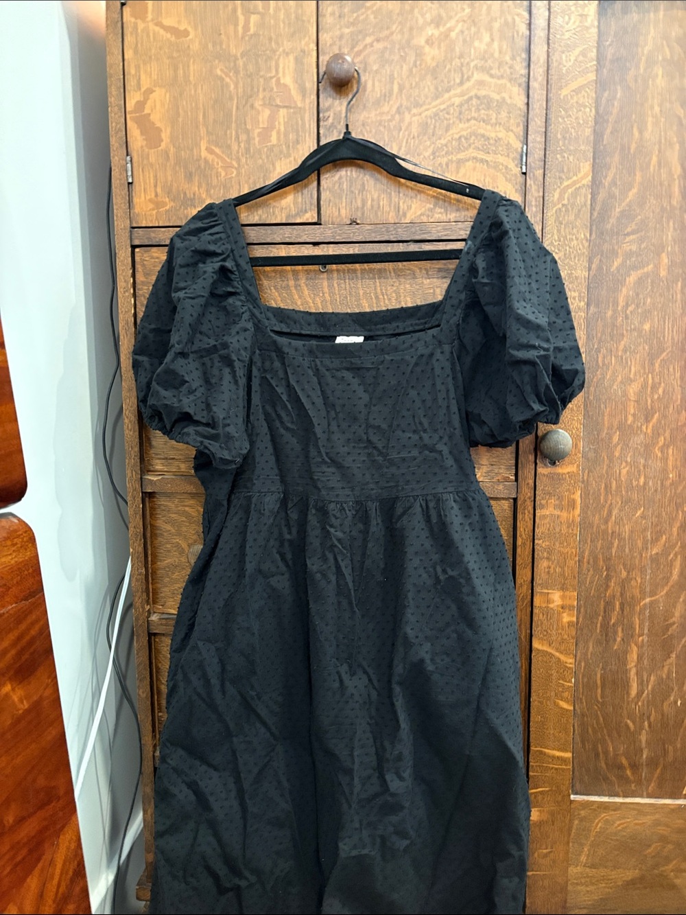 a new day Black Puff Sleeve Square Neck Midi Dress